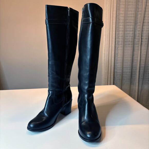 Frye Malorie Button Tall Knee High Black Leather Boots Size 10 Zip Riding Heel - Picture 3 of 14